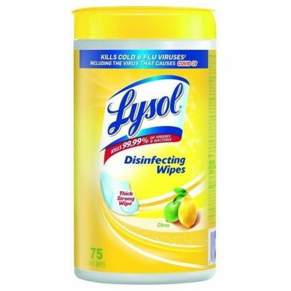 Lysol Disinfectant Wipe - For Multipurpose - Wipe - Citrus Scent - 8.50" (215.90 mm) Length x 4.25" (107.95 mm) Width - Pre-moistened, Disposable, Deodorize, Strong, Disinfectant, Bleach-free, Antibacterial, Anti-static - White - 75 - 75 / Pack