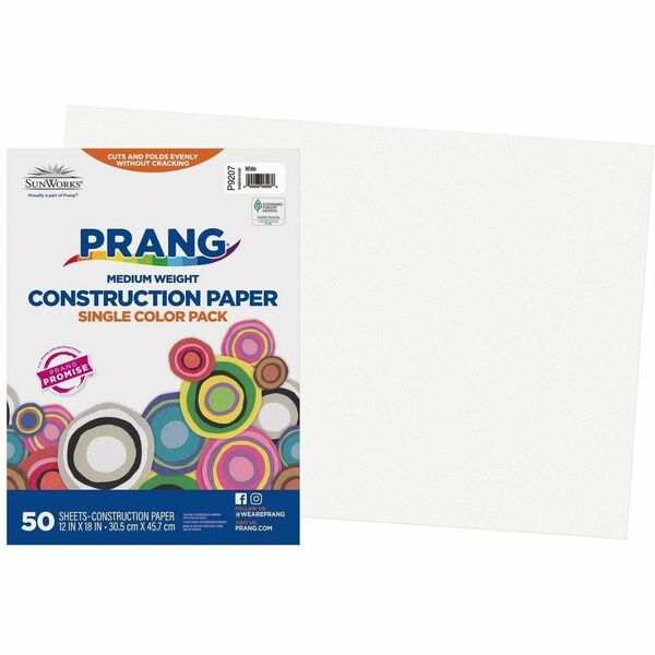 Prang Construction Paper - Multipurpose - 12" (304.80 mm) x 18" (457.20 mm) - White - Groundwood - 50 / Each