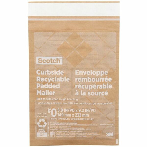 Scotch Mailer - Bubble/Shipping - #0 - 5 1/2" (139.70 mm) Width x 9" (228.60 mm) Length - Self-sealing - Brown - Paper - 20 / Pack