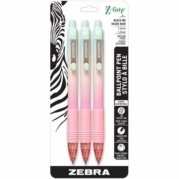 Zebra Z-Grip Smooth Retractable Ballpoint - Retractable - Black Ink - Assorted Barrel - 3 / Pack