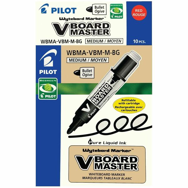 BeGreen V Board Master Dry Erase Marker - Bullet Marker Point - Refillable - Washable - Red Ink - Liquid - Translucent, Transparent Barrel - Polyester Fiber Tip - 1 / Each