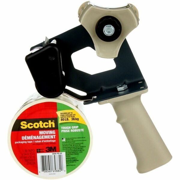 Scotch Tough Grip Packaging Tape - 54.7 yd (50 m) Length x 1.89" (48 mm) Width - 3" (76.20 mm) Core - Transparent - Dispenser Included - Gun Dispenser - Splinter Resistant, Tear Resistant, Moisture Resistant - For Packaging, Moving, Box, Packing - 1 Each
