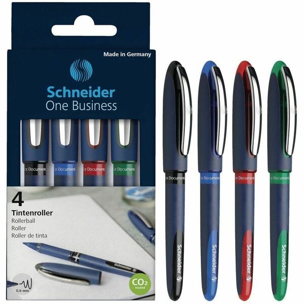 Schneider One Business Rollerball Pen - 0.6 mm (0.02") Pen Point - Red, Blue, Green, Black Ink - Navy Barrel - 1 / Each