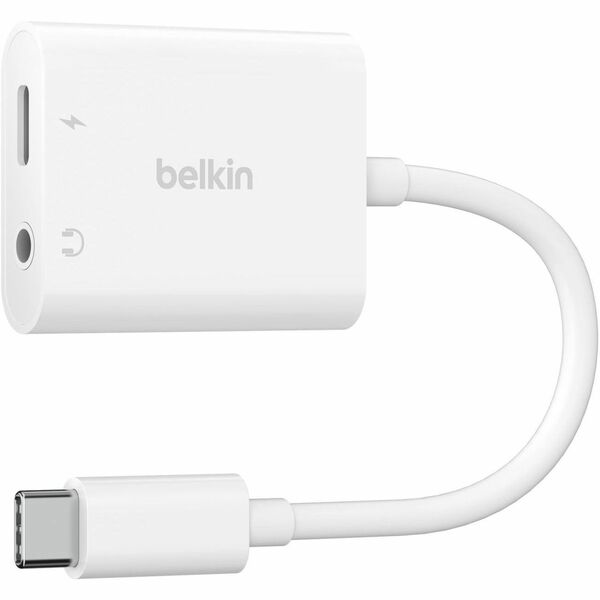 Belkin RockStar 3.5mm Audio + USB-C Charge Adapter - Mini-phone/USB-C Audio/Data Transfer Cable for Smartphone, Tablet, Notebook, Audio Device, USB Device - First End: 1 x 24-pin USB Type C - Male - Second End: 1 x 24-pin USB Type C - Female, 1 x Mini-pho