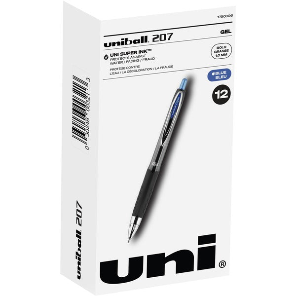 uniball&#8482; 207 Gel Pen - 1 mm (0.04") Bold Pen Point - Refillable - Retractable - Blue Ink - Gel-based - Clear Barrel - 1 Each