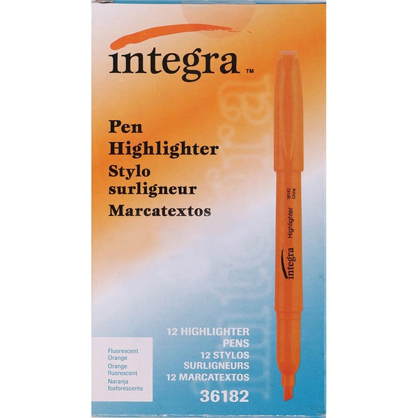 Integra Pen Style Fluorescent Highlighters - Chisel Marker Point - Fluorescent Orange Ink - 12 / Box