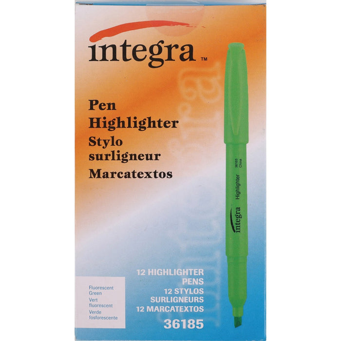 Integra Pen Style Fluorescent Highlighters - Green Ink - 12 / Box