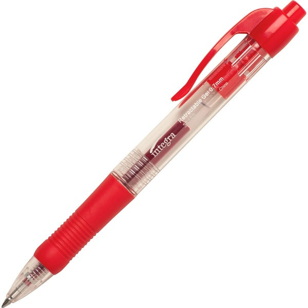 Integra Retractable 0.7mm Gel Pens - 0.7 mm (0.03") Medium Pen Point - Retractable - Red Ink - Gel-based - Red Barrel - Metal Tip - 12 / Box