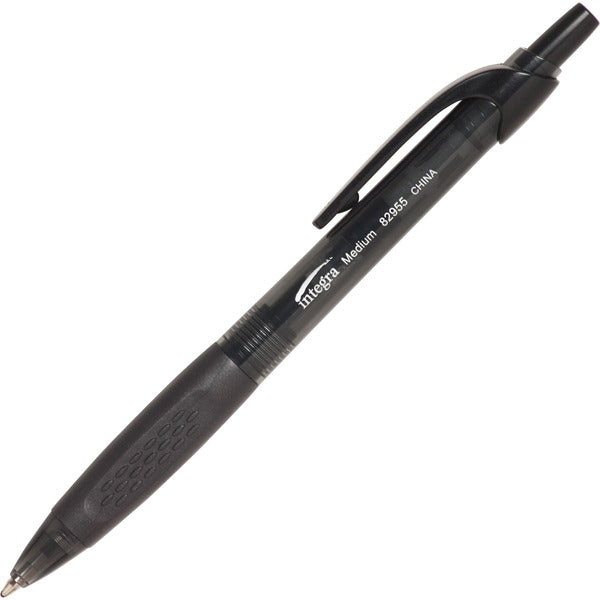 Integra Easy Click Retractable Ballpoint Pen - Medium Pen Point - Retractable - Black Ink - Black Barrel - 12 / Box