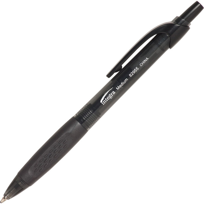 Integra Easy Click Retractable Ballpoint Pen - Retractable - Black Ink - Black Barrel - 12 / Box