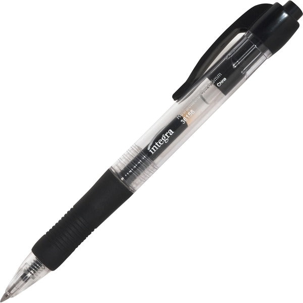 Integra Retractable 0.5mm Gel Pens - 0.5 mm (0.02") Fine Pen Point - Retractable - Black Ink - Gel-based - Black Barrel - Metal Tip - 12 / Box