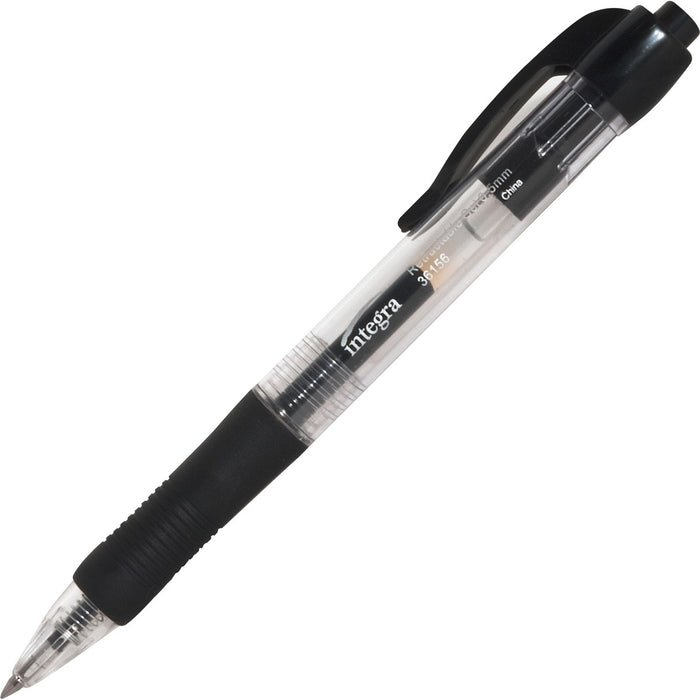 Integra Retractable 0.5mm Gel Pens - Retractable - Black Ink - Gel-based - Black Barrel - Metal Tip - 12 / Box
