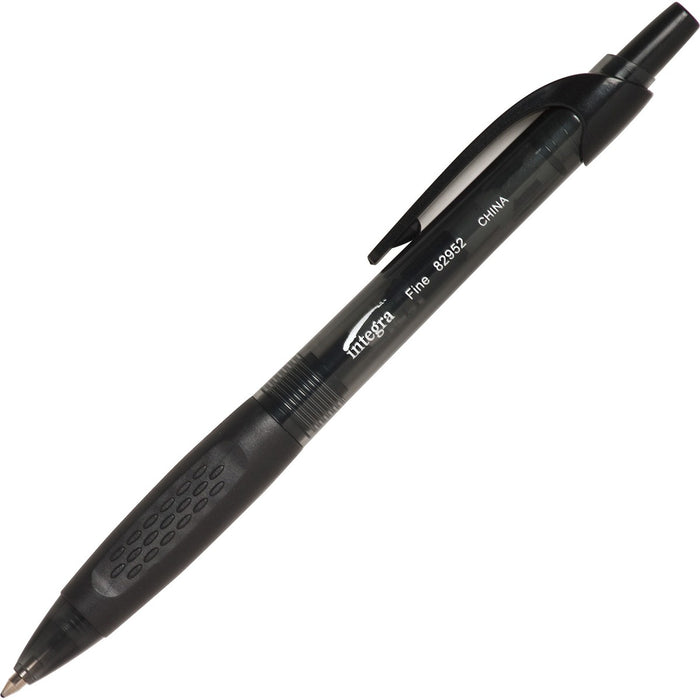 Integra 82952 Retractable Ballpoint Pens - Retractable - Black Ink - Black, Transparent Barrel - 12 / Box