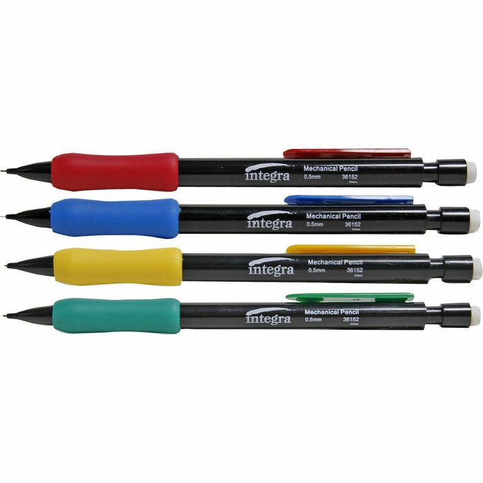 Integra Grip Mechanical Pencils - 0.5 mm (0.02") Lead - Refillable - Assorted Barrel - 12 / Box