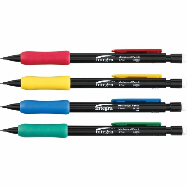 Integra Grip Mechanical Pencils - 0.7 mm Lead Diameter - Refillable - Black Lead - Assorted Barrel - 12 / Box