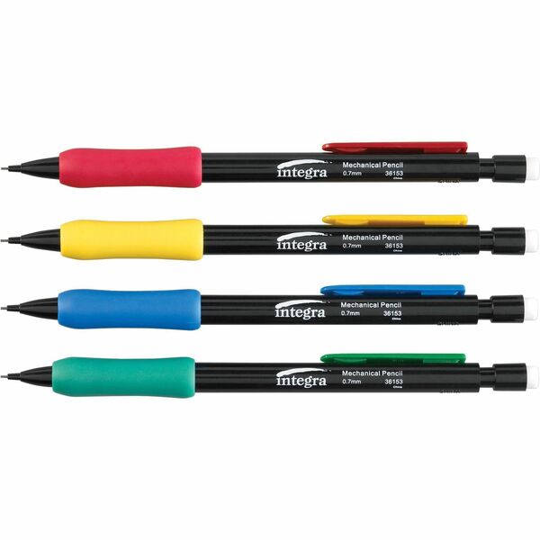 Integra Grip Mechanical Pencils - 0.7 mm (0.03") Black Lead - Refillable - Assorted Barrel - 12 / Box