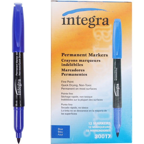 Integra Permanent Fine Point Markers - Fine Marker Point - Blue Ink - 12 / Box
