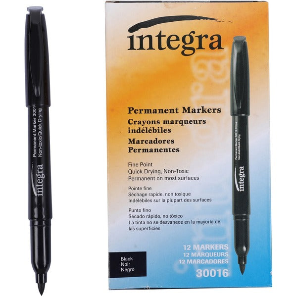 Integra Permanent Fine Point Markers - Fine Marker Point - Black Ink - 12 / Box