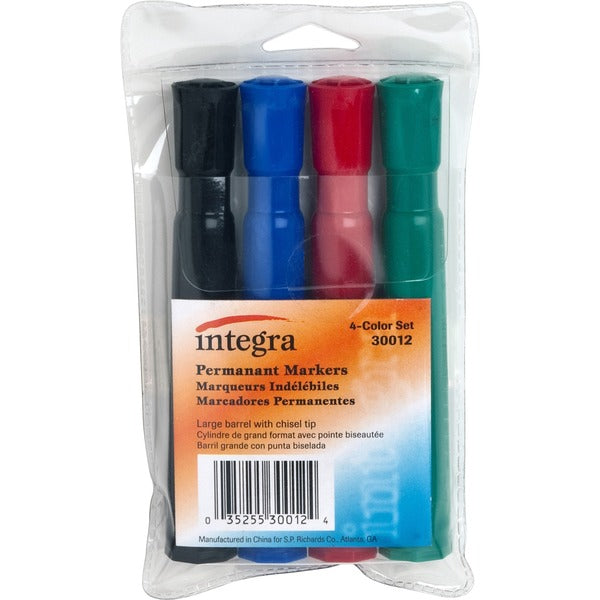 Integra Permanent Chisel Markers - Chisel Marker Point - Assorted Ink - 4 / Pack