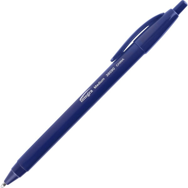 Integra Triangular Barrel Retractable Ballpnt Pens - Medium Pen Point - Retractable - Blue Ink - Blue Plastic Barrel - 12 / Box
