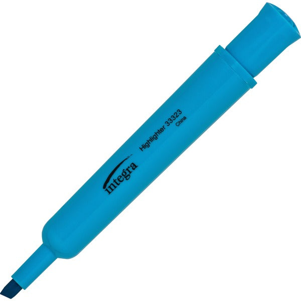 Integra Chisel Desk Liquid Highlighters - Chisel Marker Point - Fluorescent Blue Ink - 12 / Box