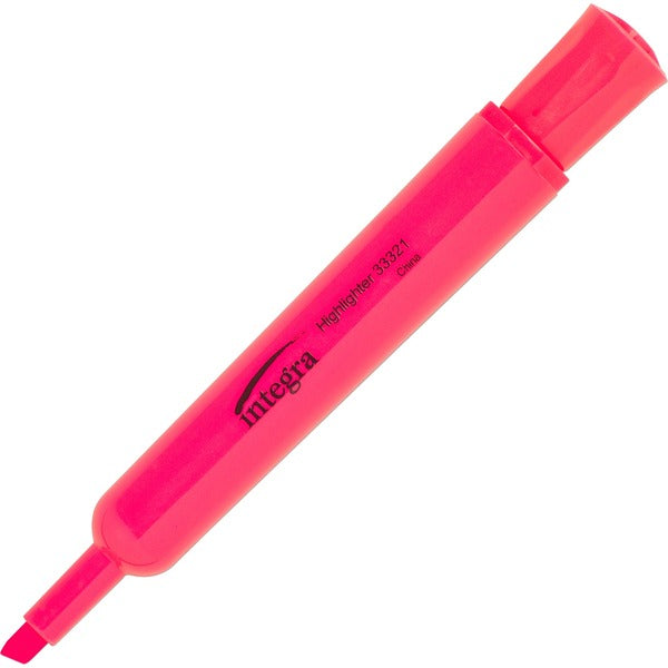 Integra Chisel Desk Liquid Highlighters - Chisel Marker Point - Fluorescent Pink Ink - 12 / Box