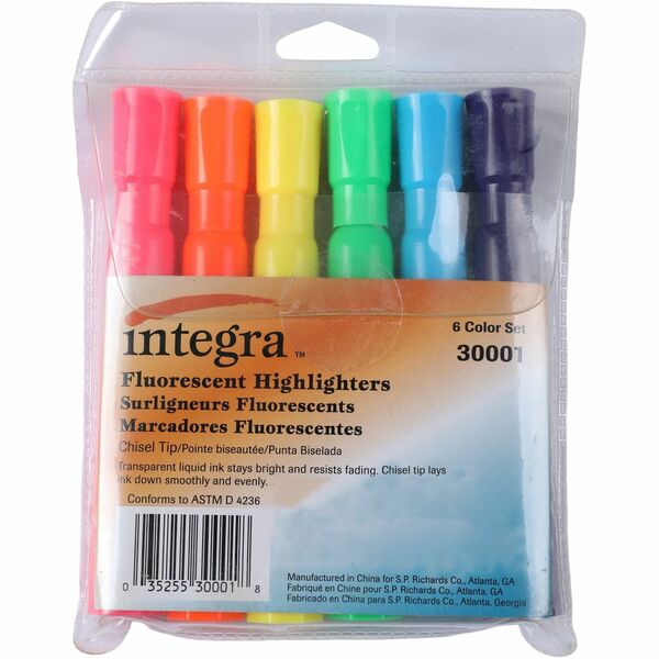 Integra Chisel Desk Liquid Highlighters - Chisel Marker Point - Assorted Ink - Water Based - Assorted Barrel - 6 / Pack