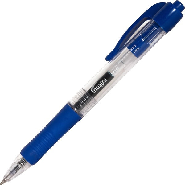 Integra Retractable 0.5mm Gel Pens - 0.5 mm (0.02") Fine Pen Point - Retractable - Blue Ink - Gel-based - Blue Barrel - Metal Tip - 12 / Box
