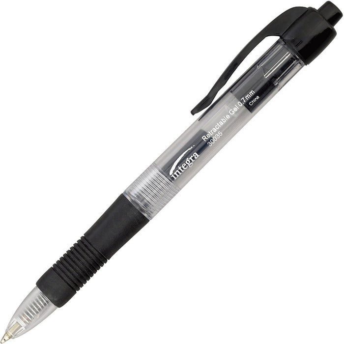 Integra Retractable 0.7mm Gel Pens - Retractable - Black Ink - Gel-based - Clear Barrel - Metal Tip - 12 / Box