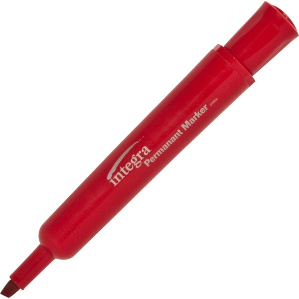 Integra Permanent Chisel Markers - Chisel Marker Point - Red Ink - 12 / Box