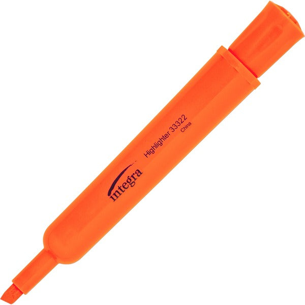 Integra Chisel Desk Liquid Highlighters - Chisel Marker Point - Fluorescent Orange Ink - 12 / Box