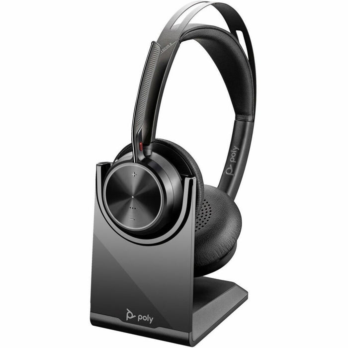 Poly Voyager Focus 2 Headset - Google Assistant, Siri - Stereo - USB Type C - Wired/Wireless - Bluetooth - 298.6 ft (91 m) - Over-the-head - Binaural - Supra-aural - 4" (101.60 mm) Cable - Omni-directional, Discreet Microphone - Noise Canceling - Black