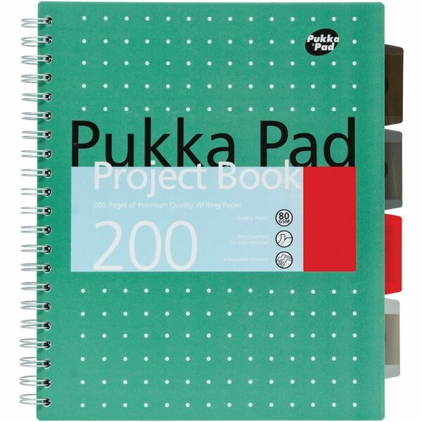 Pukka Pads Metallic Project Book US Letter Size, Green - 5 Subject(s) - 100 Sheets - 200 Pages - Printed - Ring - Both Side Ruling Surface - Ruled Front Ruling - 0.31" (8 mm) Ruled - 3 Hole(s) - 80 g/m&#178; Grammage - Letter - 8 1/2" (215.90 mm) x 11" (2