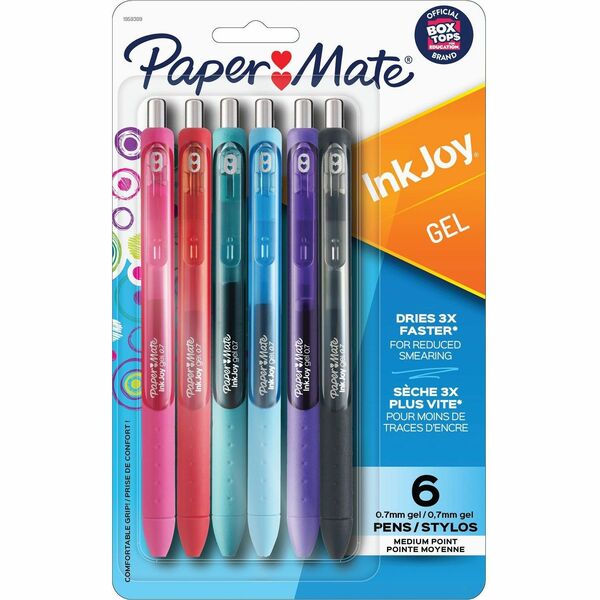 Paper Mate InkJoy Ballpoint Pen - 0.7 mm (0.03") Pen Point - Retractable - Assorted Ink - Gel-based - 6 / Pack