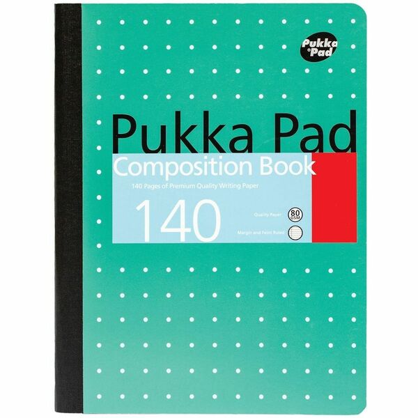 Pukka Pads Metallic Composition Notebook (9.75" x 7.50") - 70 Sheets - 140 Pages - Printed - Tape Bound - Both Side Ruling Surface - Wide Ruled Front Ruling - 0.31" (8 mm) Ruled - 80 g/m&#178; Grammage - 9.75" (247.65 mm) Height x 7.50" (190.50 mm) Width