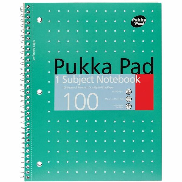 Pukka Pads Metallic Single Subject Notebook (7.5" x 9.75") - 1 Subject(s) - 50 Sheets - 100 Pages - Printed - Spiral - Both Side Ruling Surface - Ruled Front Ruling - 0.31" (8 mm) Ruled - 3 Hole(s) - 80 g/m&#178; Grammage - 7 1/2" (190.50 mm) x 9 3/4" (24