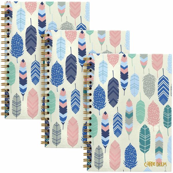 Pukka Pads B5 Spiral Hard-cover Notebook - 160 Pages - Printed - Spiral - Ruled Front Ruling - 80 g/m&#178; Grammage - B5 - 9 3/4" (247.65 mm) x 7 1/2" (190.50 mm) Sheet Size - Gold Binding - Feathers Cover - Perforated - 1 / Each