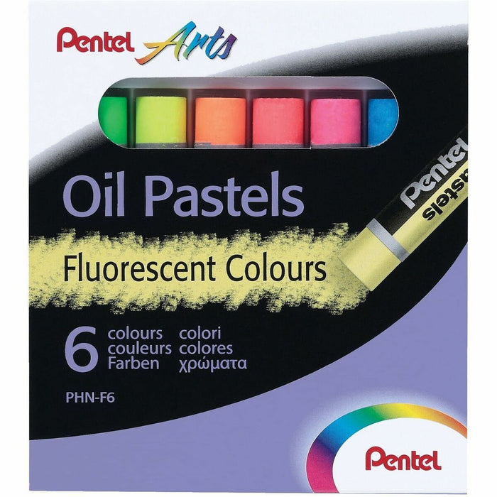 Pentel Oil Pastels Fluorescent Colours - Fluorescent Yellow, Fluorescent Red, Fluorescent Pink, Fluorescent Orange, Fluorescent Green, Fluorescent Blue - 6 / Pack