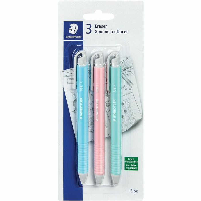 Staedtler Manual Eraser - Vinyl - 3.54" (89.92 mm) Width x 0.78" (19.81 mm) Height x 8.26" (209.80 mm) Length - 6 Piece - Soft, Retractable, Phthalate-free, Latex-free