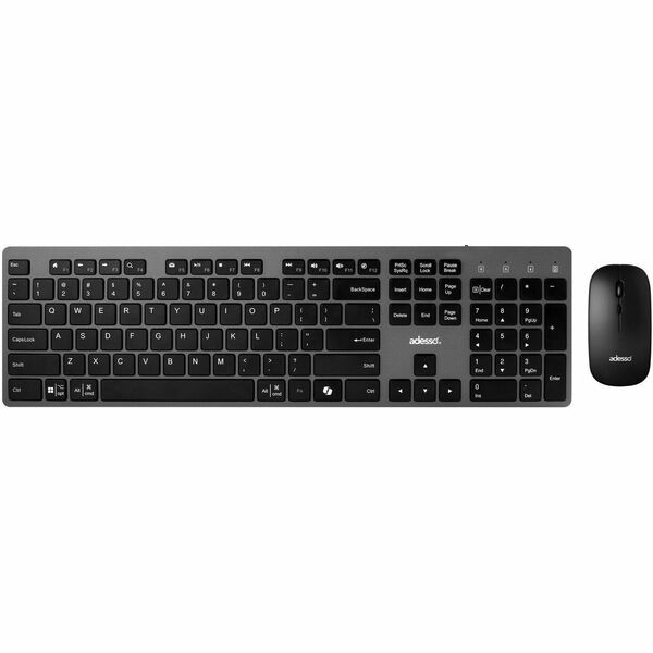 Adesso EasyTouch WKB-7300 Keyboard & Mouse - USB Type C Scissors Wireless RF 2.40 GHz Keyboard - 112 Key - English (US) - USB Type C Wireless RF Mouse - Optical - 1200 dpi - CoPilot, Windows Key, My Computer, Back, Forward, Search, Email, Play/Pause, Stop