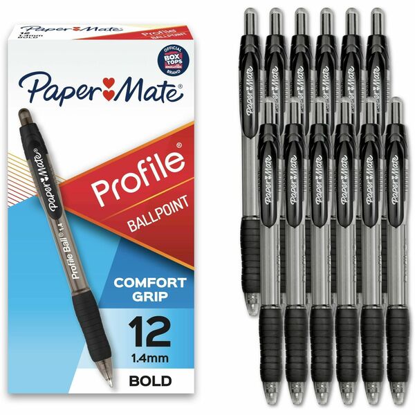 Paper Mate Profile Ballpoint Pen - 1.4 mm (0.06") Pen Point - Retractable - Black Ink - Semi Translucent, Black Barrel - 1 Each