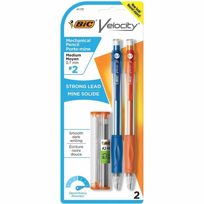 BIC Velocity Mechanical Pencil - 0.7 mm (0.03") Assorted Lead - #2 - Refillable - 2 Pack
