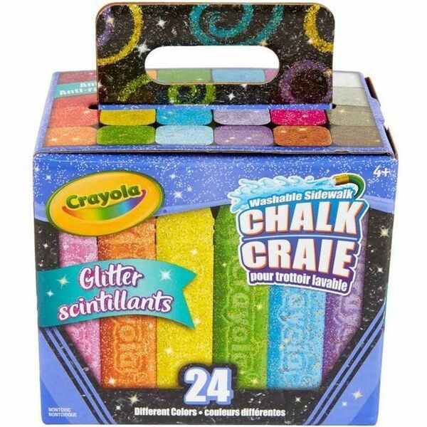 Crayola Washable Sidewalk Chalk, Glitter, 24 Count - Orchid Explosion, Sun Shower, Campfire Flicker, Crimson Clash, Red Slaw, Blue Blazes, Aqua Fizz, Gritty Green, Wild Wasabi, Black Gold, Diamond Dazzle, ... - 24 / Pack - For Pavement, Driveways, Sidewal