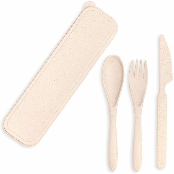 EXECO Bio-d&eacute;gradable Utensils Set - 3 Piece(s) - Cutlery Set - Wheat Straw Plastic - Beige