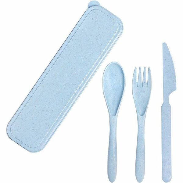 EXECO Bio-d&eacute;gradable Utensils Set - 3 Piece(s) - Cutlery Set - Wheat Straw Plastic - Blue