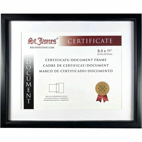 St. James&reg; Document Frame - 14" x 11" Frame Size - Sturdy, Swivel Clip - 1 Each - Polypropylene - Black, Gold