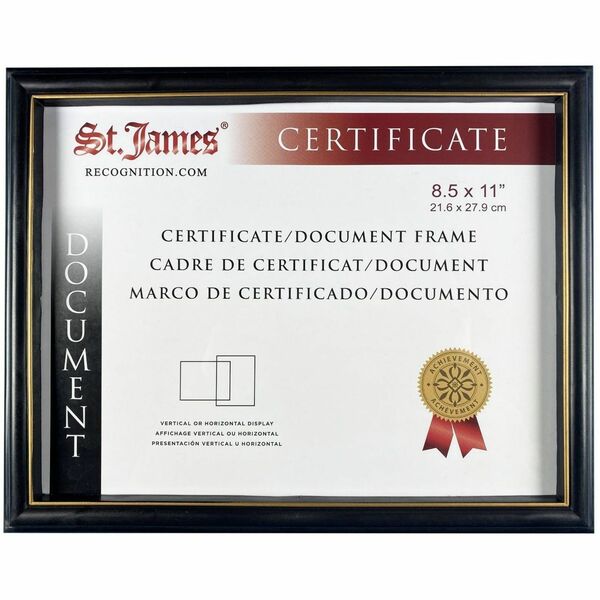 St. James&reg; Document Frame - 11" x 8.50" Frame Size - Sturdy, Swivel Clip - 1 Each - Polypropylene - Black, Gold