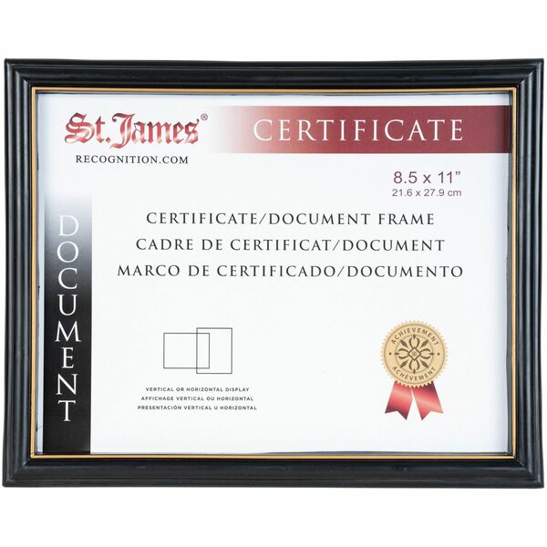 St. James&reg; Certificate/Document/Diploma Frame, 8.5x11" , Black with Gold Trim, 83916