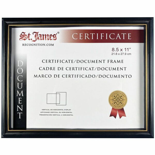 St. James&reg; Document Frame - 11" (279.40 mm) x 8.50" (215.90 mm) Frame Size - Sturdy, Swivel Clip - Polypropylene - Black, Gold - 6 / Pack
