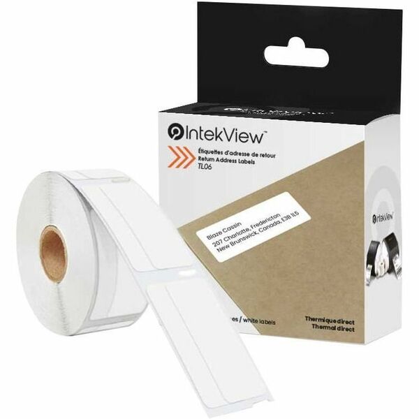 IntekView Return Address Labels - 3 / 4" x 2" (1 x 500) - 3/4" (19 mm) Width x 2 1/64" (51 mm) Length - Thermal, Direct Thermal - White - 500 / Roll - 500 Total Label(s) - 1 Roll